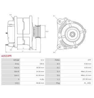 Alternateur 12V 140A Bosch 0124525146 0986083050