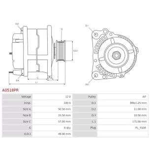 Alternateur 12V 100A Bosch 0123505002 0124415008