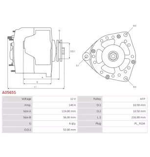 Alternateur 12V 140A Bosch UD13610A 0124525143