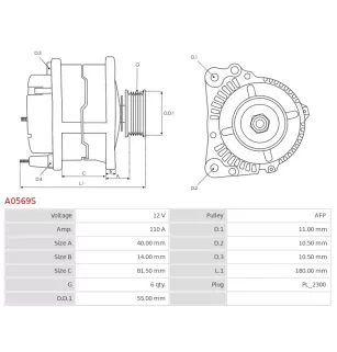 Alternateur 12V 110A Bosch A0569S UD13607A