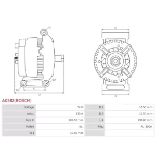 Alternateur 24V 150Amp AS-PL UD802286(BOSCH)A, BOSCH 0124655124