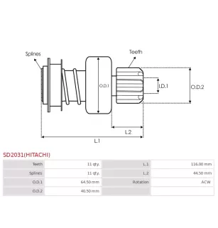 Pignon / lanceur démarreur pour HITACHI S25163, S25163A, S25163B, S251