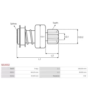 Pignon / Starter Launcher per Hitachi S2403A, S2403B, S2403C, S2413
