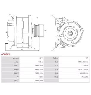 Alternateur 12V 110A Transpo UD14191A F000BL0612