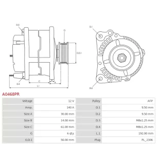 Alternateur 12V 140A Bosch 0124525188 0124525543