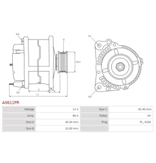 Alternateur 12V 80Amp  BOSCH 0120485015, 0123310009, 0123310016, HELLA 8EL726380-001, NISSAN 23100-72J00
