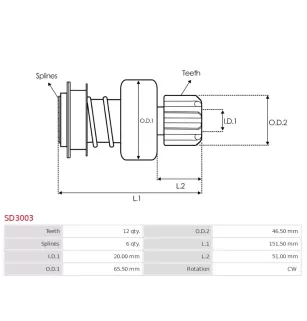 Pignon / lanceur démarreur pour VALEO D15E23, D15E24, D15E24T, D15E27,