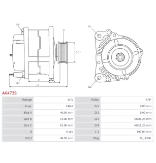 Alternateur 12V 140A A0473S UD11342A