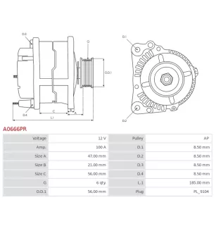 Alternateur 12V 100A Bosch 0120465012 0120465029