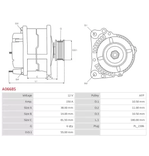 Alternateur 12V 150A Bosch A0668S UD17109A