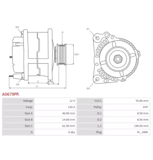 Alternateur 12V 120A Bosch 0124425037 0124425071