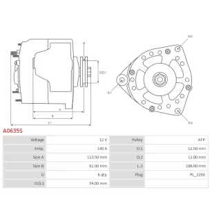 Alternateur 12V 140A Bosch UD14829A 0124425103
