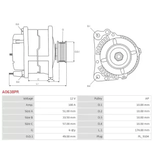 Alternateur 12V 100A Bosch 0123500008 0123505003