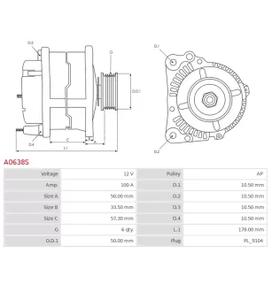 Alternateur 12V 100A Bosch UD102117A 0123500008
