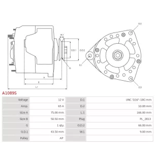 Alternateur 12V 65Amp AS-PL UD19364A, CARGO 110233, CATERPILLAR 2N559