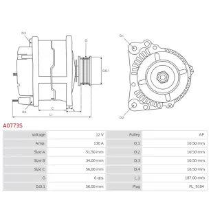Alternateur 12V 130A Magneti Marelli A0773S UD20701A