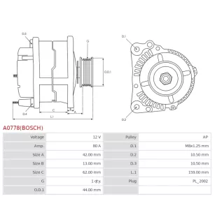 Alternateur 12V 80A Yanmar UD809568 F000BL0118