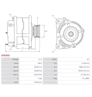 Alternateur 12V 100A Toyota UD14825A 0124325086