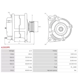 Alternateur 12V 100A Bosch 0986043981 0986043983