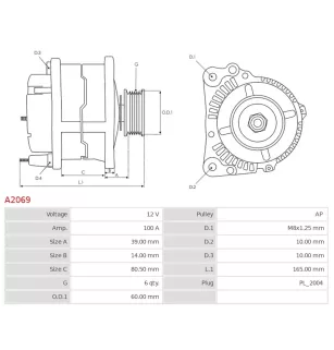 Alternateur 12V 100A Hitachi UD12522A LR1100-722