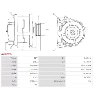 Alternateur 12V 190A Hitachi LR1190-946 LR1190-946B