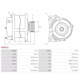 Alternateur 12V 110A Bosch UD100761A UD17438A