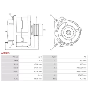 Alternateur 12V 125A Nissan UD101639A F000BL07C3