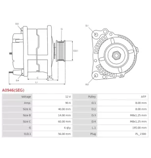 Alternateur 12V 90A Bosch UD04033 0124325001