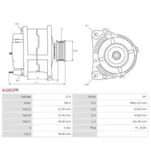 Alternateur 12V 100A Bosch 0123505002 0124415008