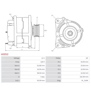 Alternateur 12V 120A Bosch A1012 0120510052