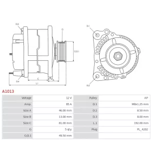 Alternateur 12V 85A Delco A1013 111846