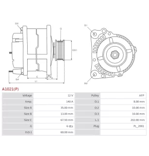 Alternateur 12V 140A Delco A1021 8400156