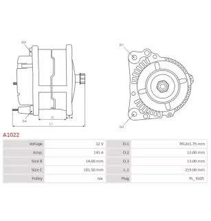 Alternateur 12V 145A Delco A1022 112824