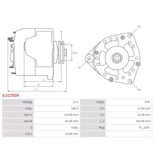 Alternateur 12V 100Amp BOSCH 0986083450, CARGO 115526, DELCO 13502583