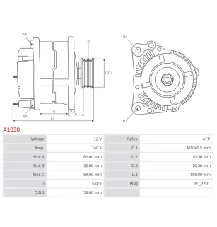 Alternateur 12V 140A Delco A1030 UD02325A