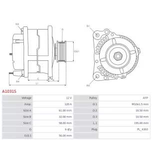 Alternateur 12V 120A Cargo A1031S UD13857A
