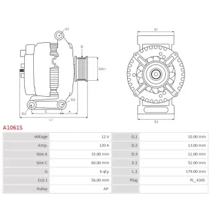 Alternateur 12V 120A Delco UD17142A 114235