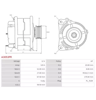 Alternateur 12V 120A Bosch 0986049061 F042208033