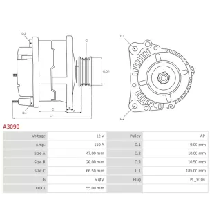 Alternateur 12V 110A Mitsubishi 111721 DRA3919