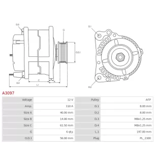 Alternateur 12V 110A Bosch A3097 0124325083