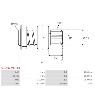 Pignon / lanceur démarreur pour VALEO 438177, 458225, D6G2, TS12E30