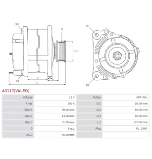 Alternateur 12V 180A Delco 114082 116043