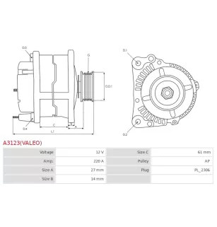Alternateur 12V 220A Valeo 439816 440470