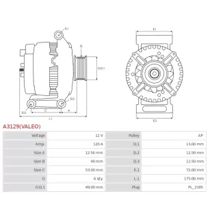 Alternateur 12V 120A Bosch 0986082220 1986A01204