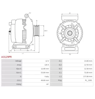 Alternateur 12V 120A Bosch 0986082220 1986A01204