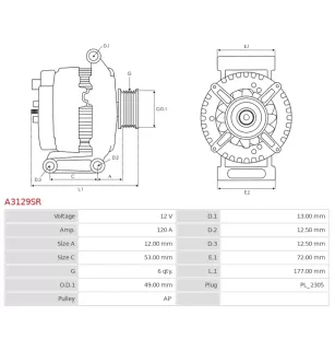 Alternateur 12V 120A Bosch 0986082220 1986A01204