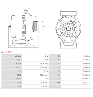 Alternateur 12V 140A Prestolite 114722 A1073V