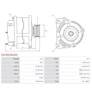 Alternateur 12V 90A Bosch 0124325102 0124325139