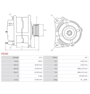 Alternateur 12V 140A Delco A3162 115859