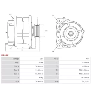 Alternateur 12V 110A Bosch 0986080970 113861
